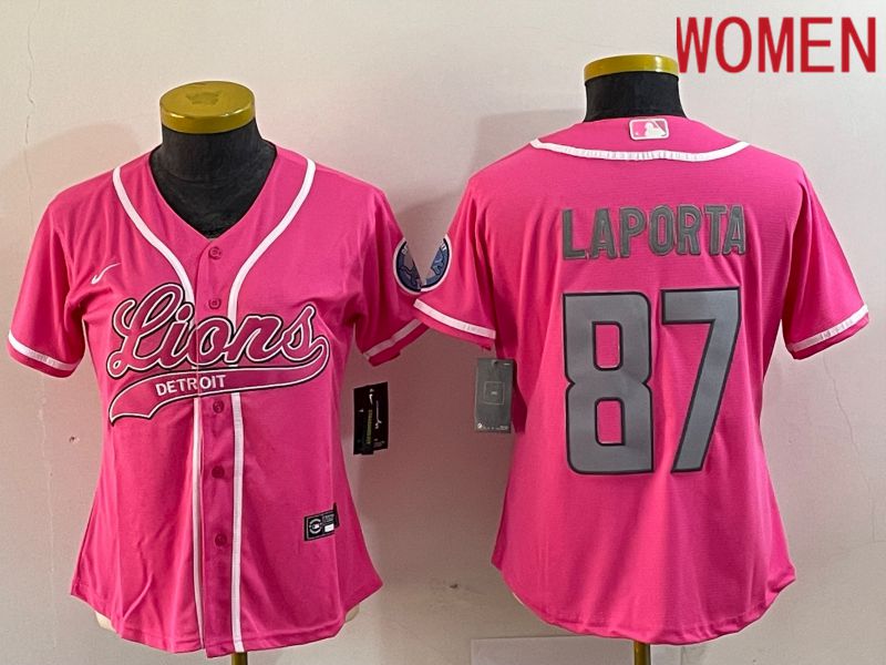Women Detroit Lions #87 Laporta Pink Nike Co Branding Game NFL Jersey style 1